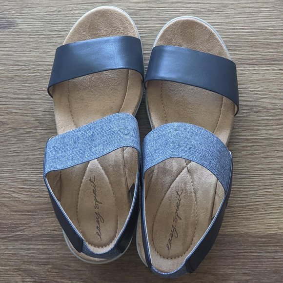 Easy Spirit Navy Kaffi Slingback Wedge Sandal - Picture 8 of 9